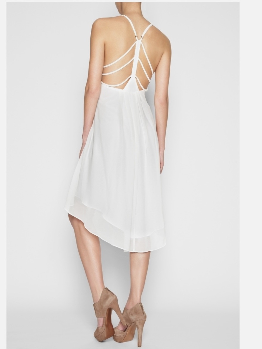 BCBGeneration White Strappy Back Cutout Chiffon High-Low Dress WO06Q555/DC1110 - Picture 2 of 13